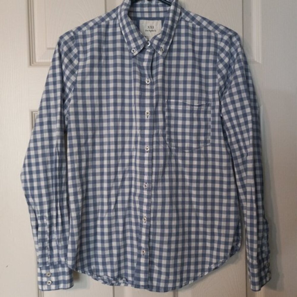 XXI Los Angeles Button Down Long Sleeve Blue and White Women's Size Small
